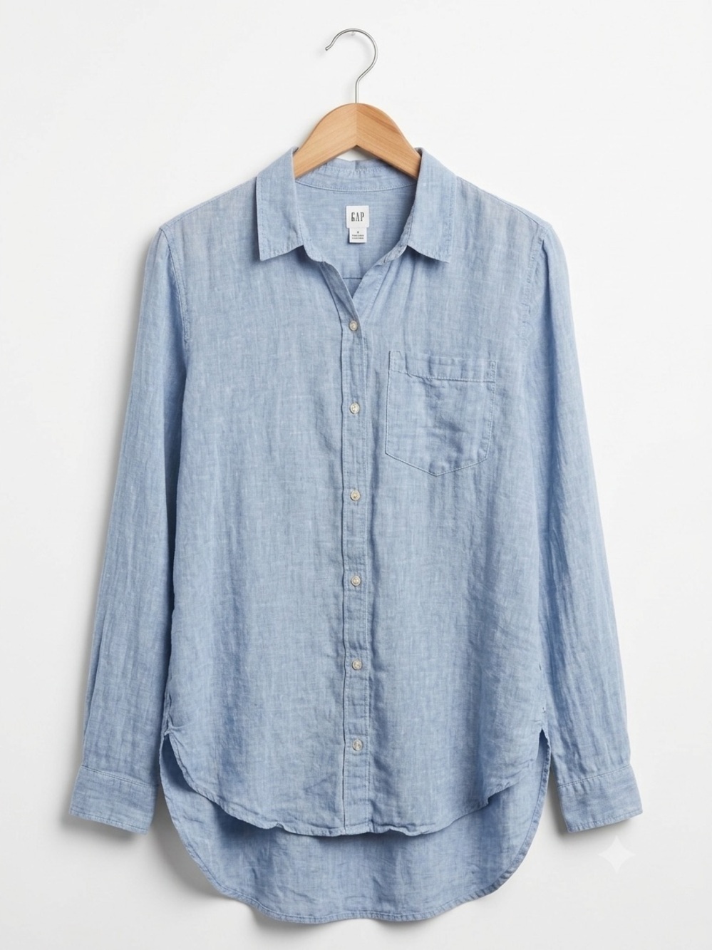 Gap Boyfriend Linen Shirt Blue Medium Oversized Button Up